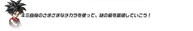 キミ自身のさまざまなチカラを使って、謎の島を踏波していこう！